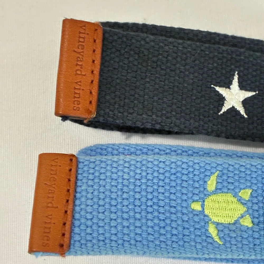 2‎ Vineyard Vines D-Ring Belts Boys Medium Blue Navy Stars Turtles Preppy Beach